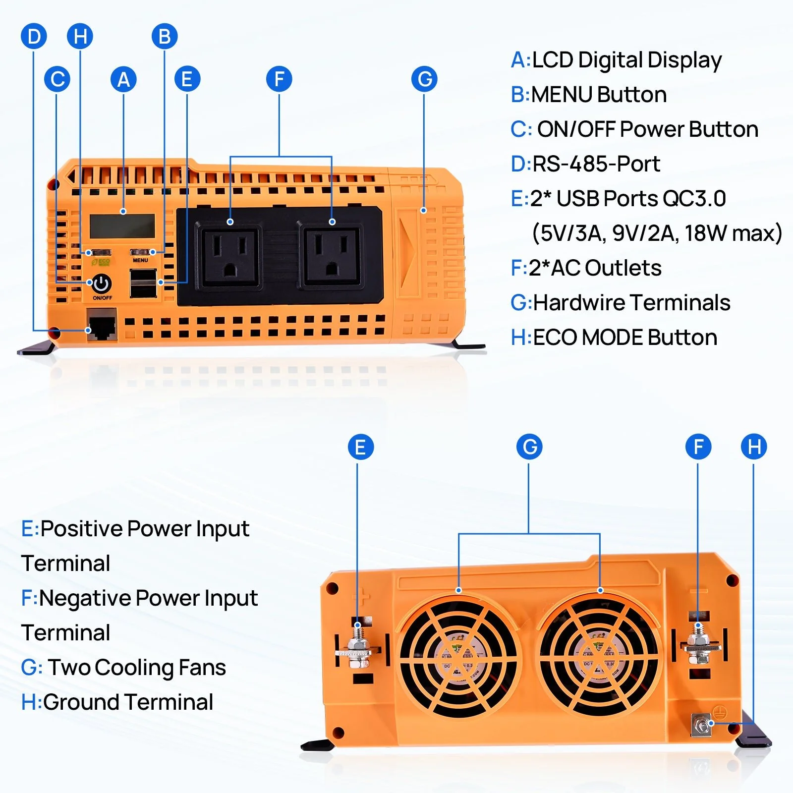 1100W Off Grid Pure Sine Wave Inverter 12V to 110V - Image 8