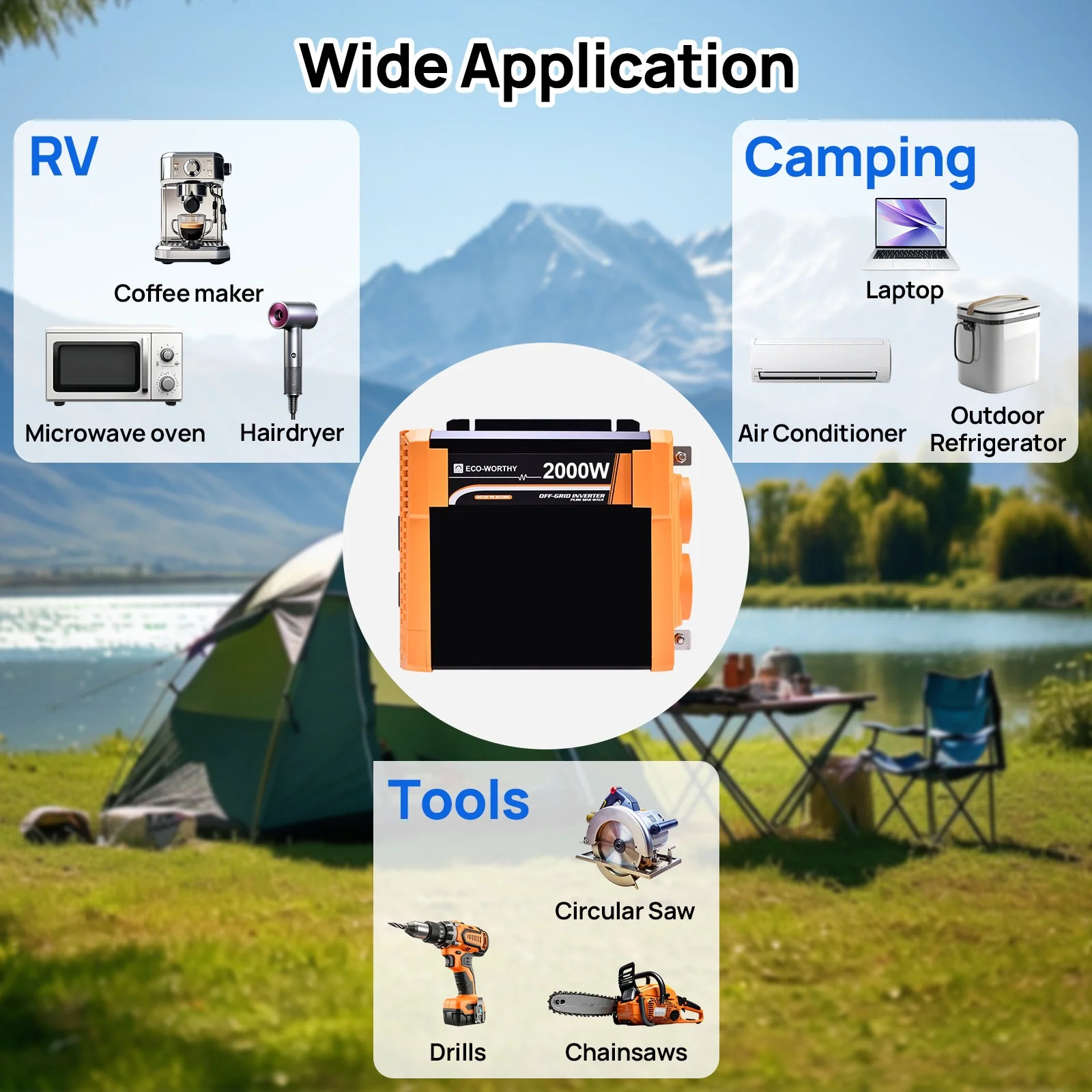 ECO-WORTHY 2000W Pure Sine Wave Inverter 12V to 120V AC with USB & Remote - Image 9