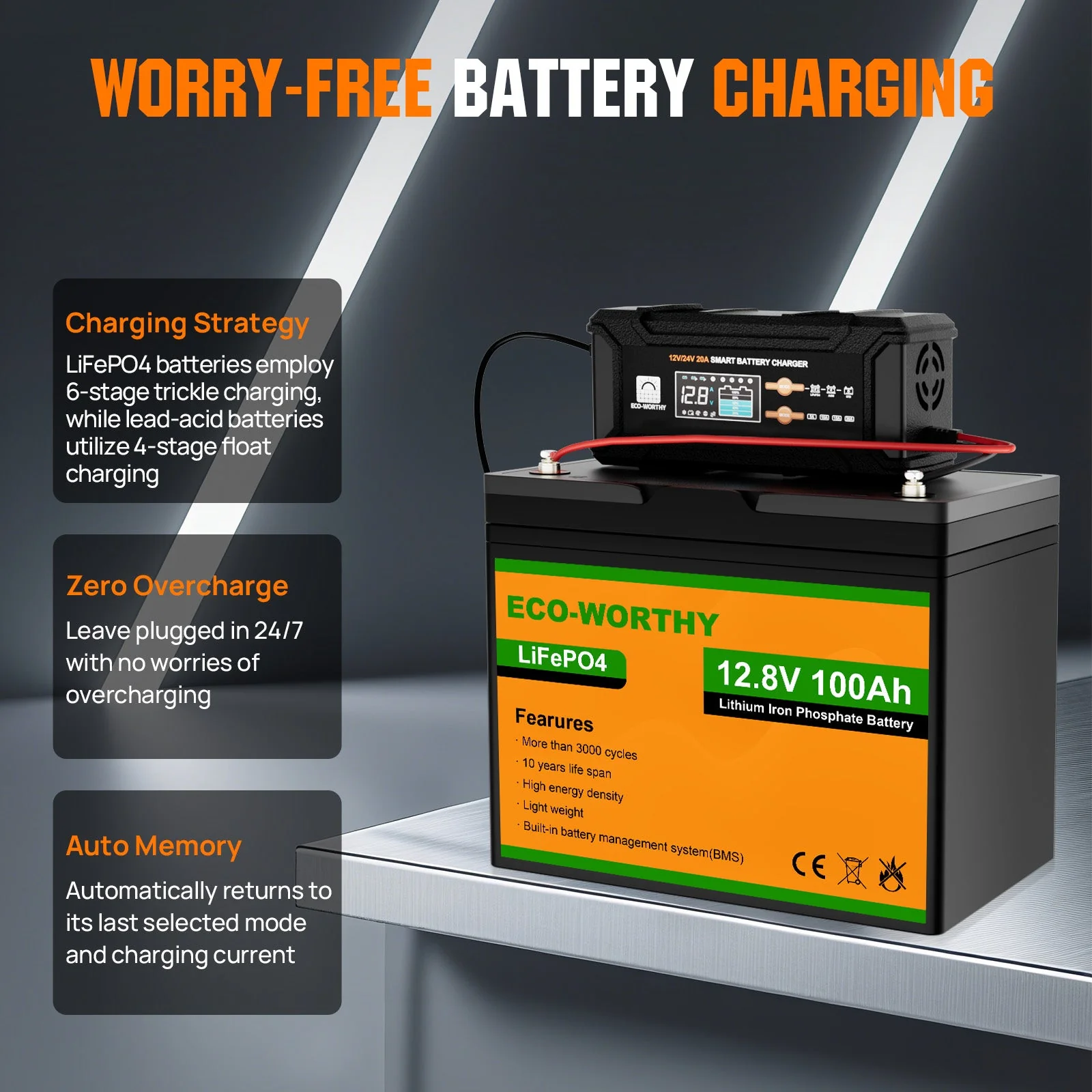 20A 12V/24V Smart Battery Charger with LCD Display for Most Batteries - Image 6