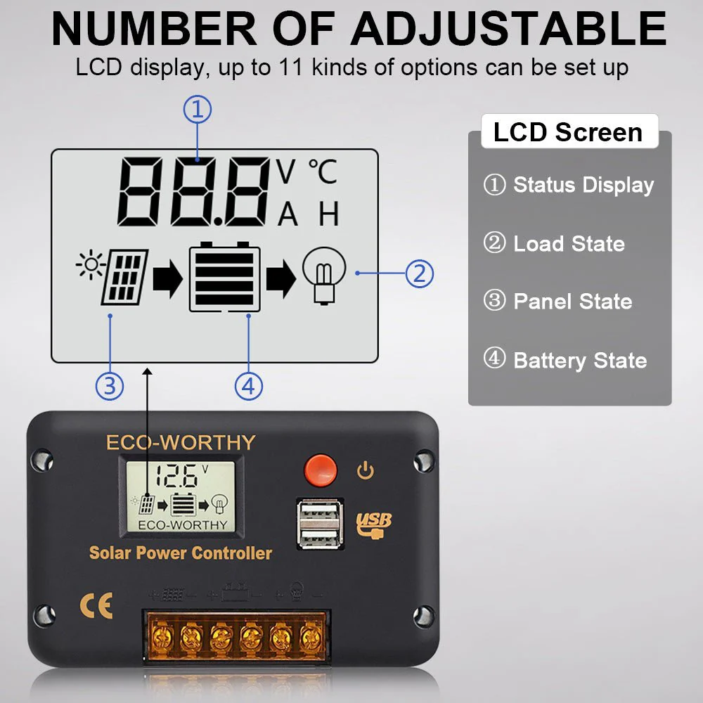 30A PWM LCD Display Solar Charge Controller Regulator with USB Port 12V/24V Autoswitch - Image 5