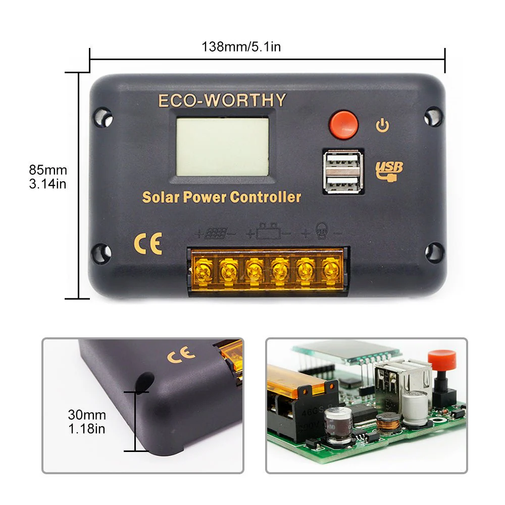 30A PWM LCD Display Solar Charge Controller Regulator with USB Port 12V/24V Autoswitch - Image 8
