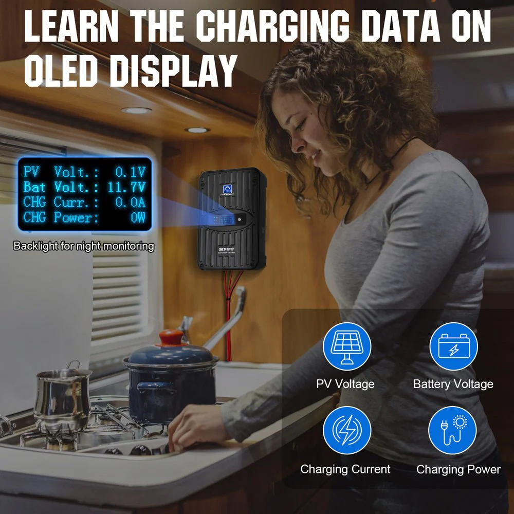 40A MPPT OLED Display Solar Charge Controller Regulator 12V/24V Autoswitch - Image 5