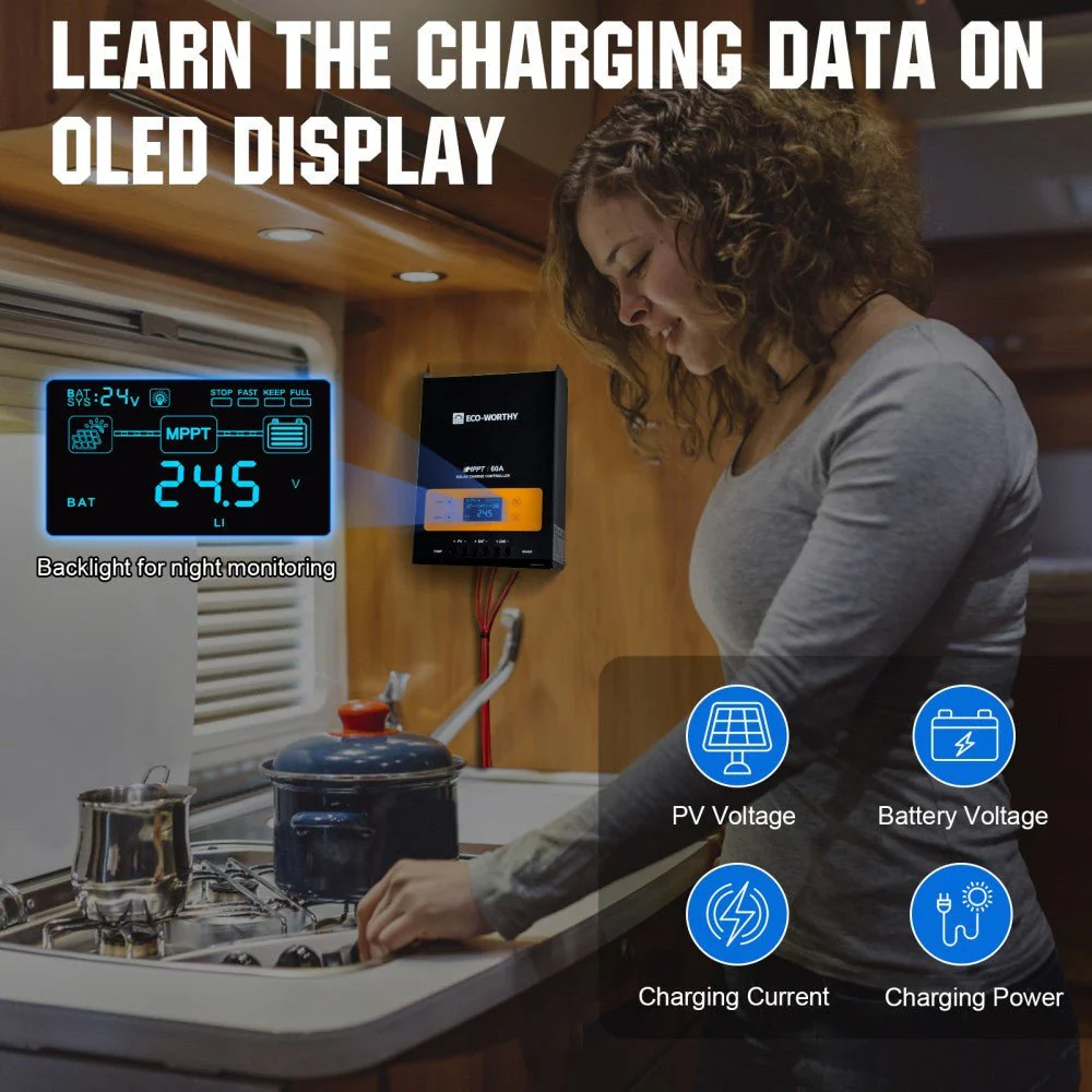 60A 12/24/36/48V MPPT OLED Display Solar Charge Controller Regulator - Image 5
