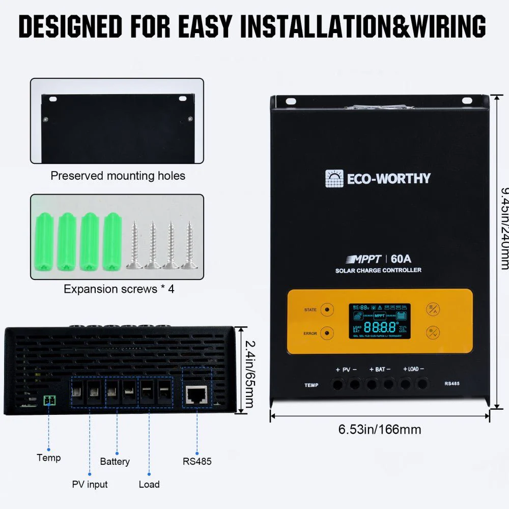 60A 12/24/36/48V MPPT OLED Display Solar Charge Controller Regulator - Image 6
