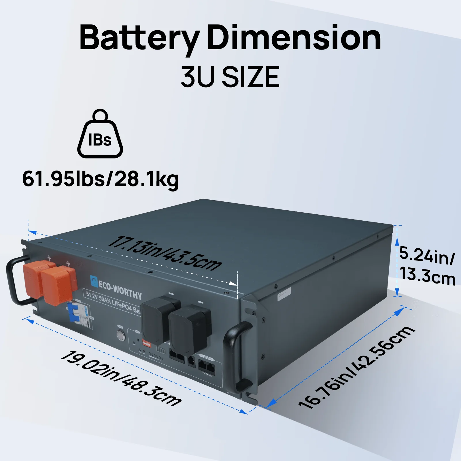 ECO-WORTHY 48V(51.2V) 50Ah Server Rack Battery,2.56kWh Lithium Battery,3U Size,With Bluetooth & Wifi - Image 5