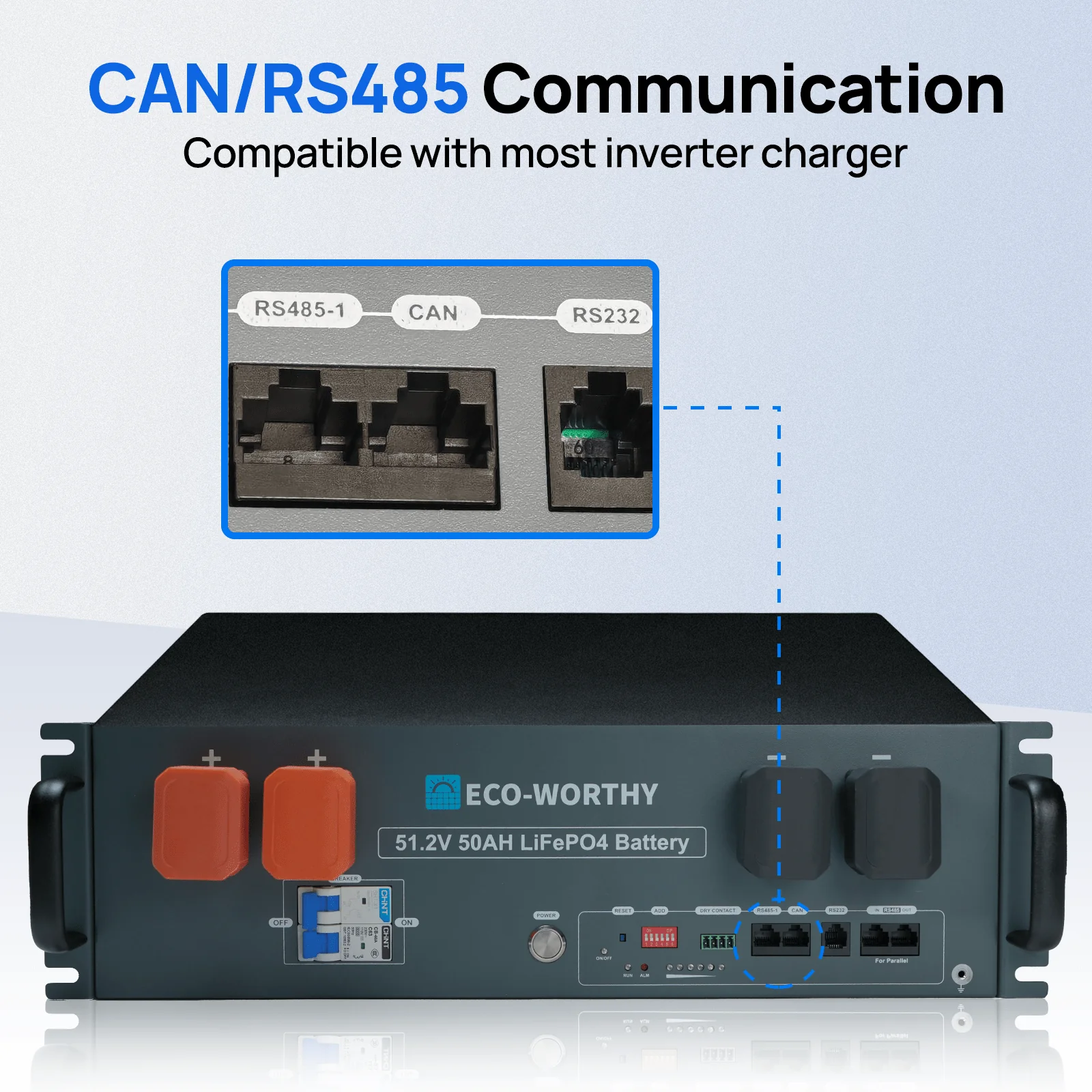 ECO-WORTHY 48V(51.2V) 50Ah Server Rack Battery,2.56kWh Lithium Battery,3U Size,With Bluetooth & Wifi - Image 6