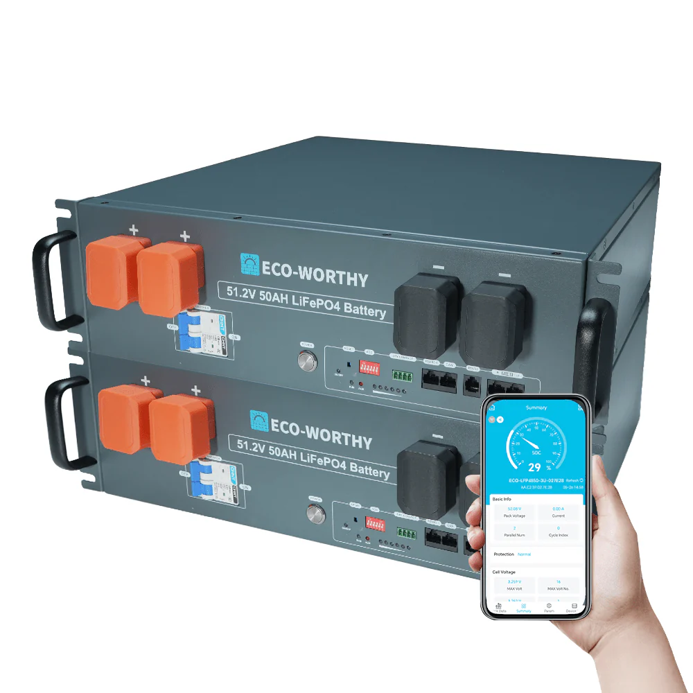 ECO-WORTHY 48V(51.2V) 50Ah Server Rack Battery,2.56kWh Lithium Battery,3U Size,With Bluetooth & Wifi - Image 8
