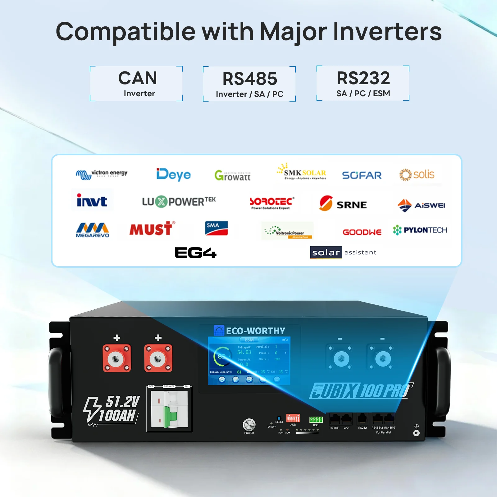 ECO-WORTHY Cubix 100 Pro | 48V 100AH Server Rack Battery | Bluetooth & WiFi | Low-Temp Ready | 10 Years Warranty - Image 5