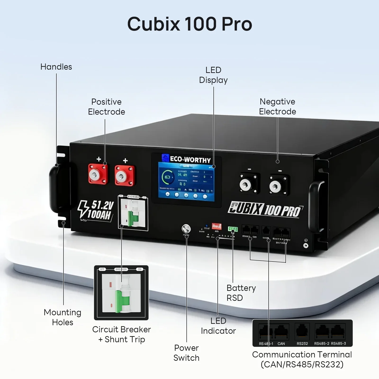 ECO-WORTHY Cubix 100 Pro | 48V 100AH Server Rack Battery | Bluetooth & WiFi | Low-Temp Ready | 10 Years Warranty - Image 9