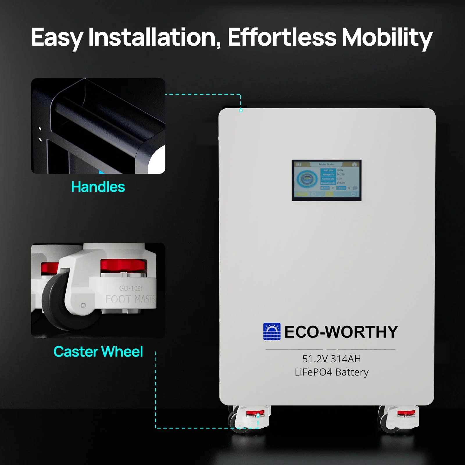 ECO-WORTHY Home Backup Power 16.08KWh 51.2V 314Ah Battery+5kW 48V Off Grid Inverter - Image 3