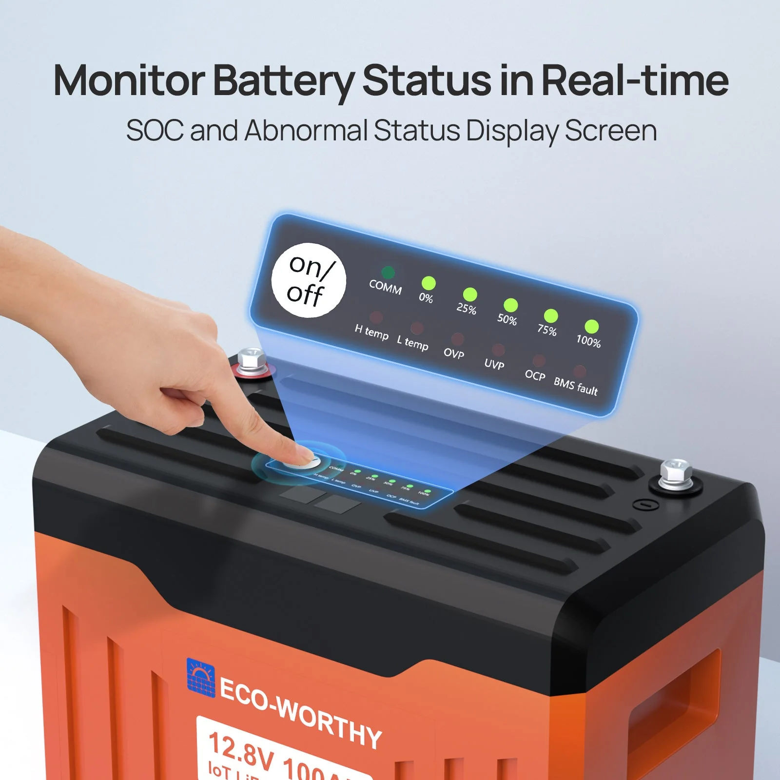 ECO-WORTHY 12V 100Ah LiFePO4 Lithium Battery with SOC Display - Image 4