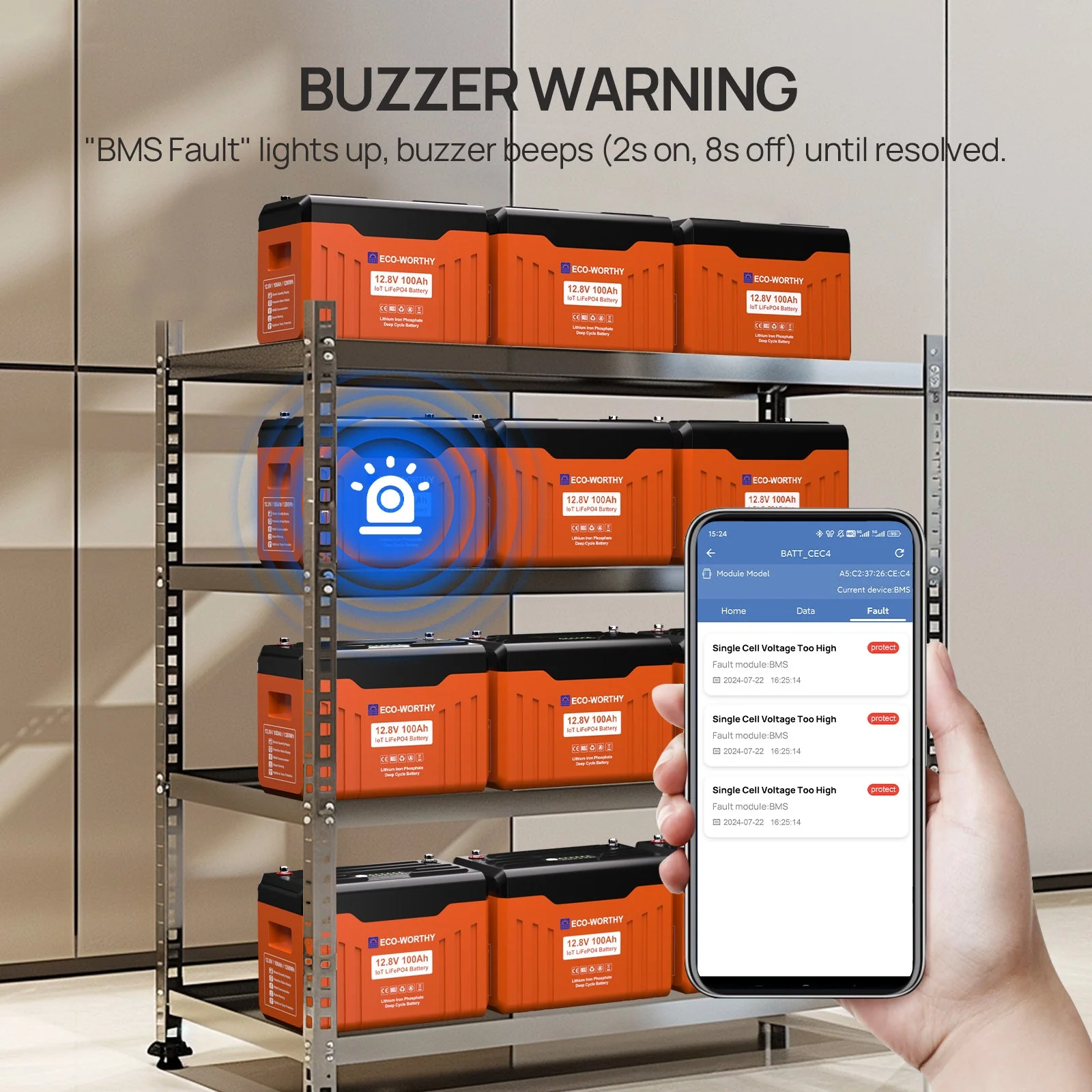 ECO-WORTHY 12V 100Ah LiFePO4 Lithium Battery with SOC Display - Image 5