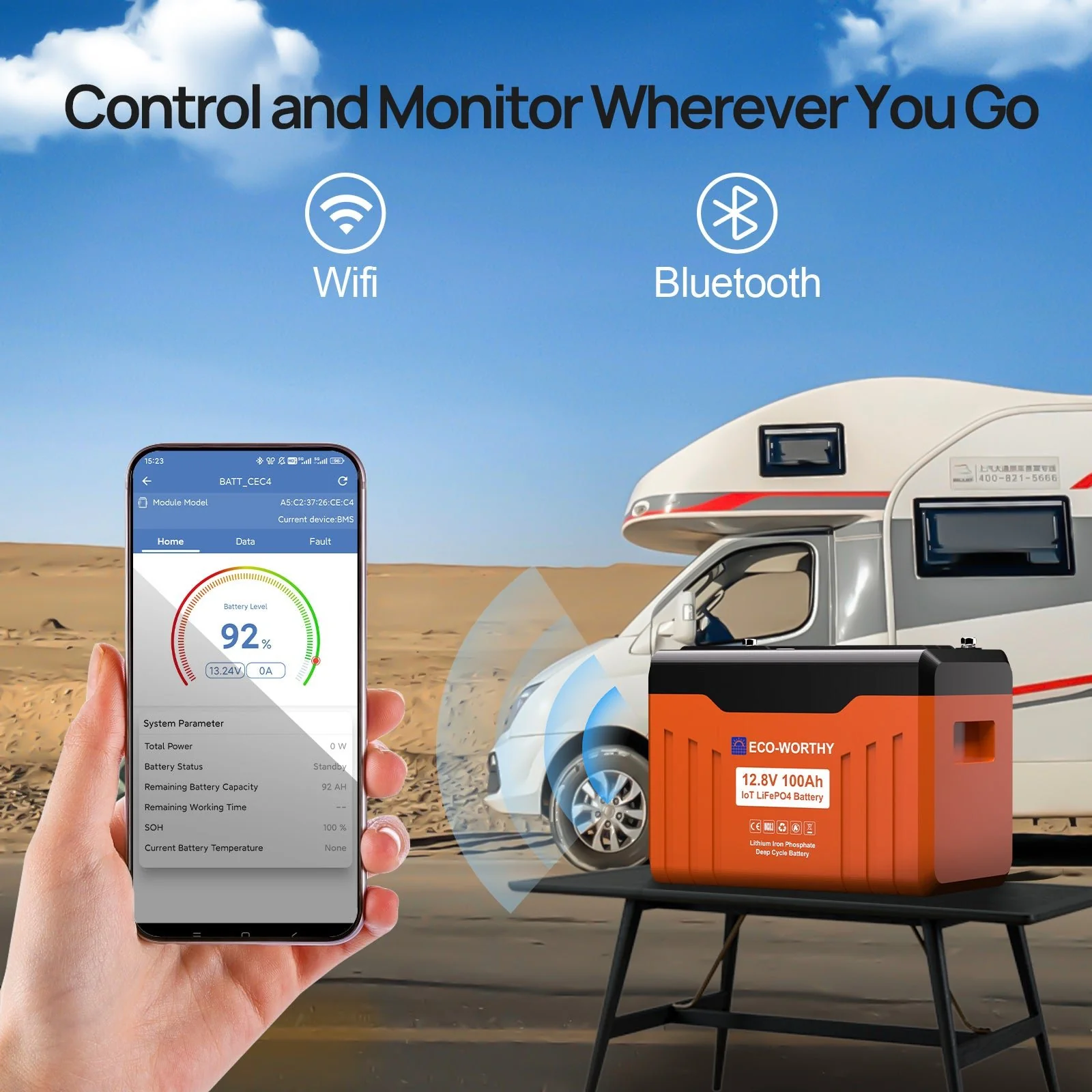 ECO-WORTHY 12V 100Ah LiFePO4 Lithium Battery with SOC Display - Image 6