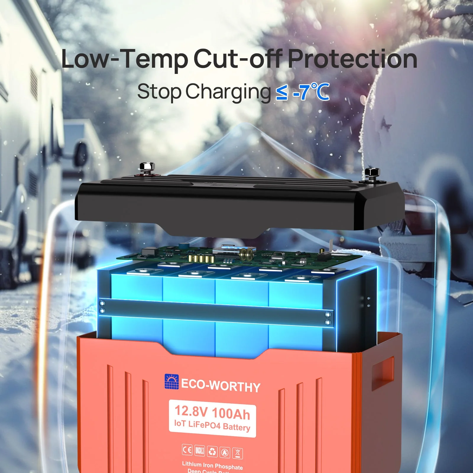 ECO-WORTHY 12V 100Ah LiFePO4 Lithium Battery with SOC Display - Image 7