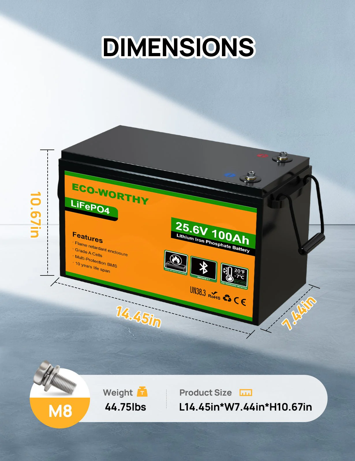 ECO-WORTHY 24V 100Ah LiFePO4 Lithium Battery Bluetooth Low-Temp Protection - Image 6