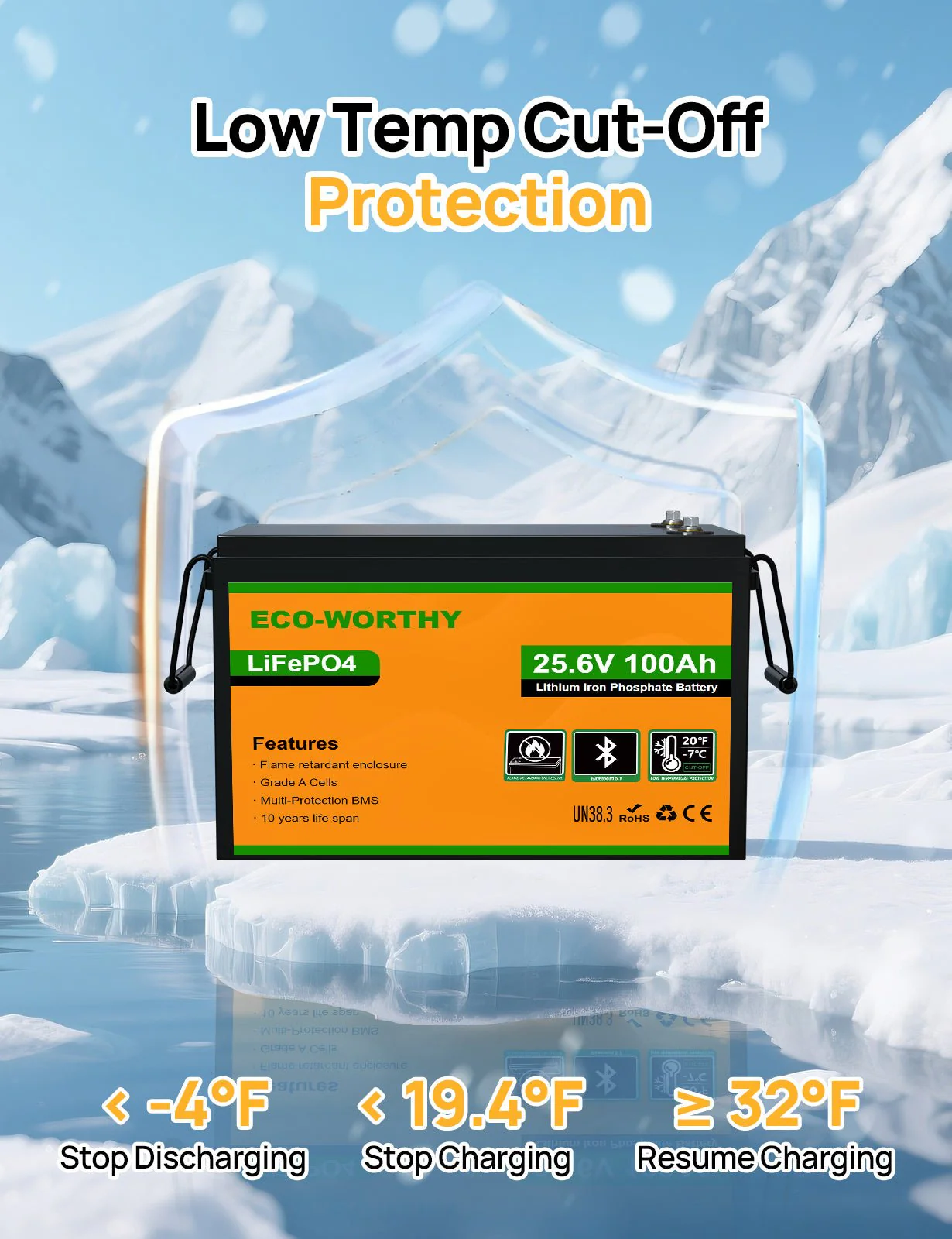 ECO-WORTHY 24V 100Ah LiFePO4 Lithium Battery Bluetooth Low-Temp Protection - Image 9